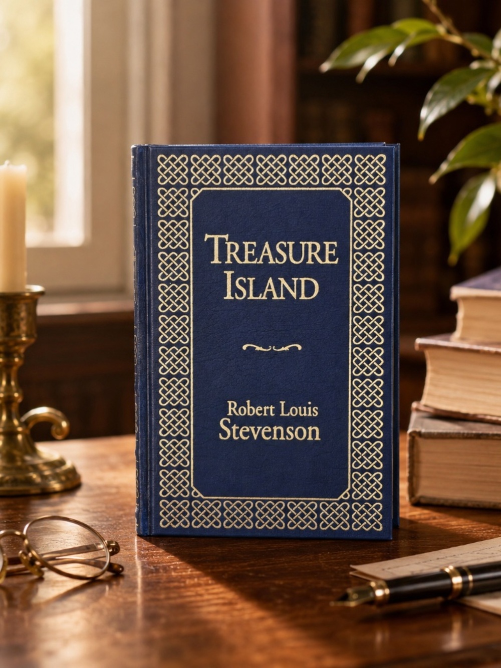 Treasure Island Hardcover Classic Literature Book Blue Gold Decor